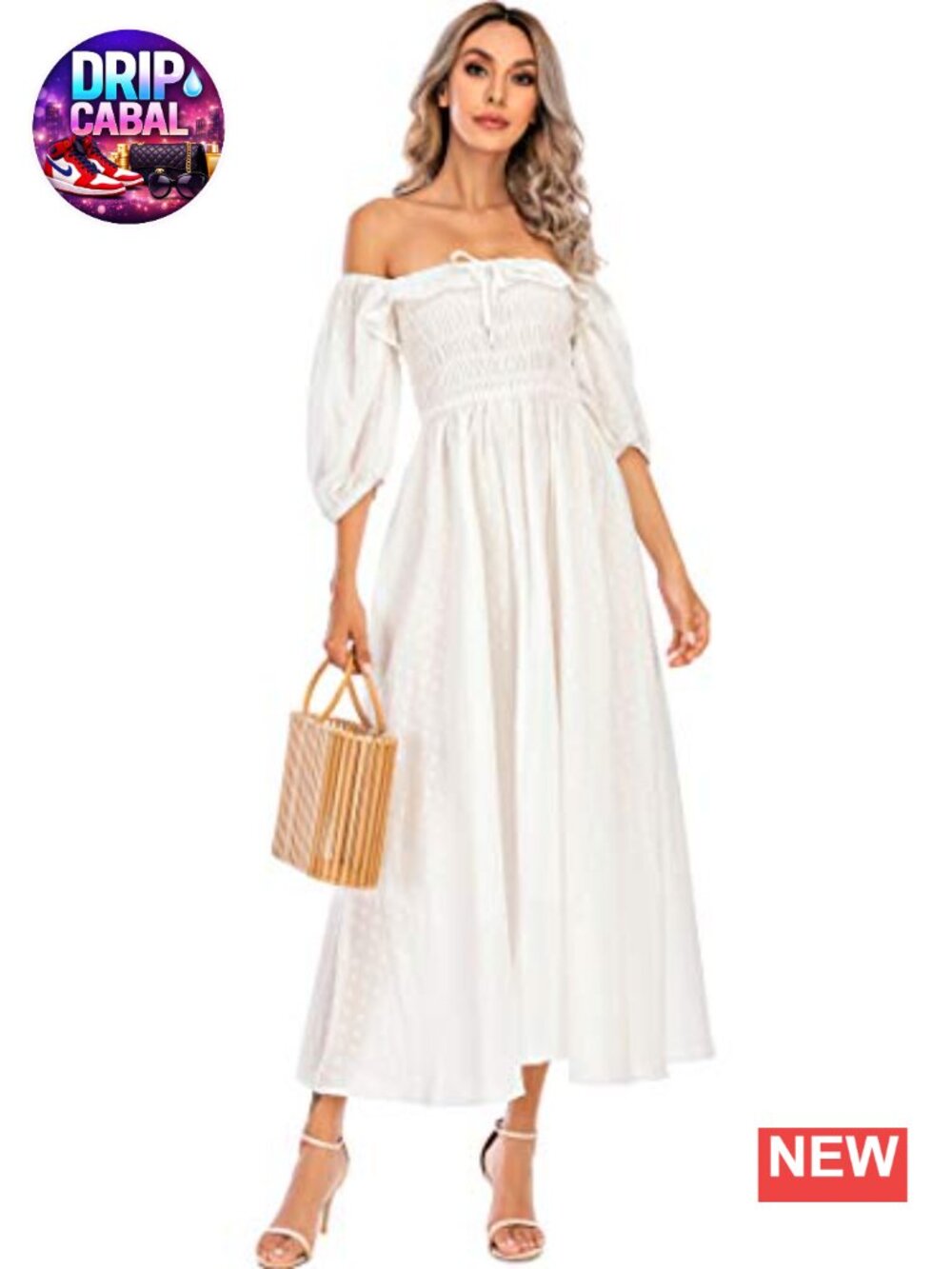Women's Cotton Midi Dress Square Neck Ruffle A-Line Flowy Half Sleeve Backless
